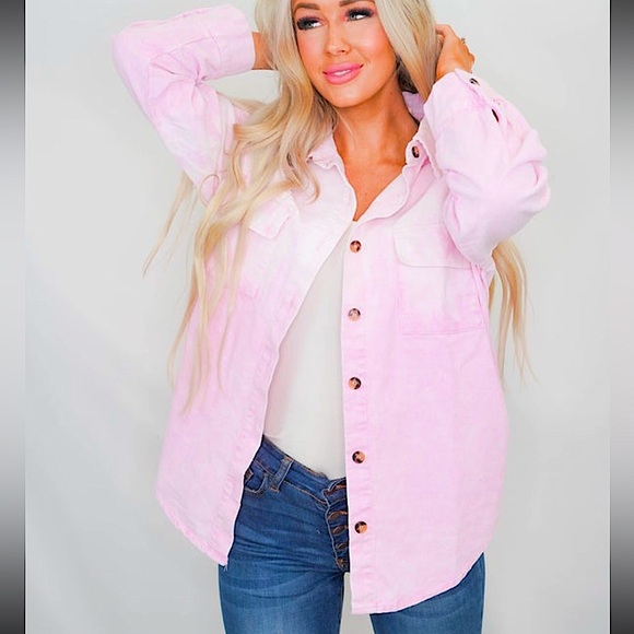 ☃️BOGO50%☃️ 🆕🩷PEACH LOVE: BABY PINK Tie Dye Button Down Corduroy Jacket SMALL - Picture 3 of 3